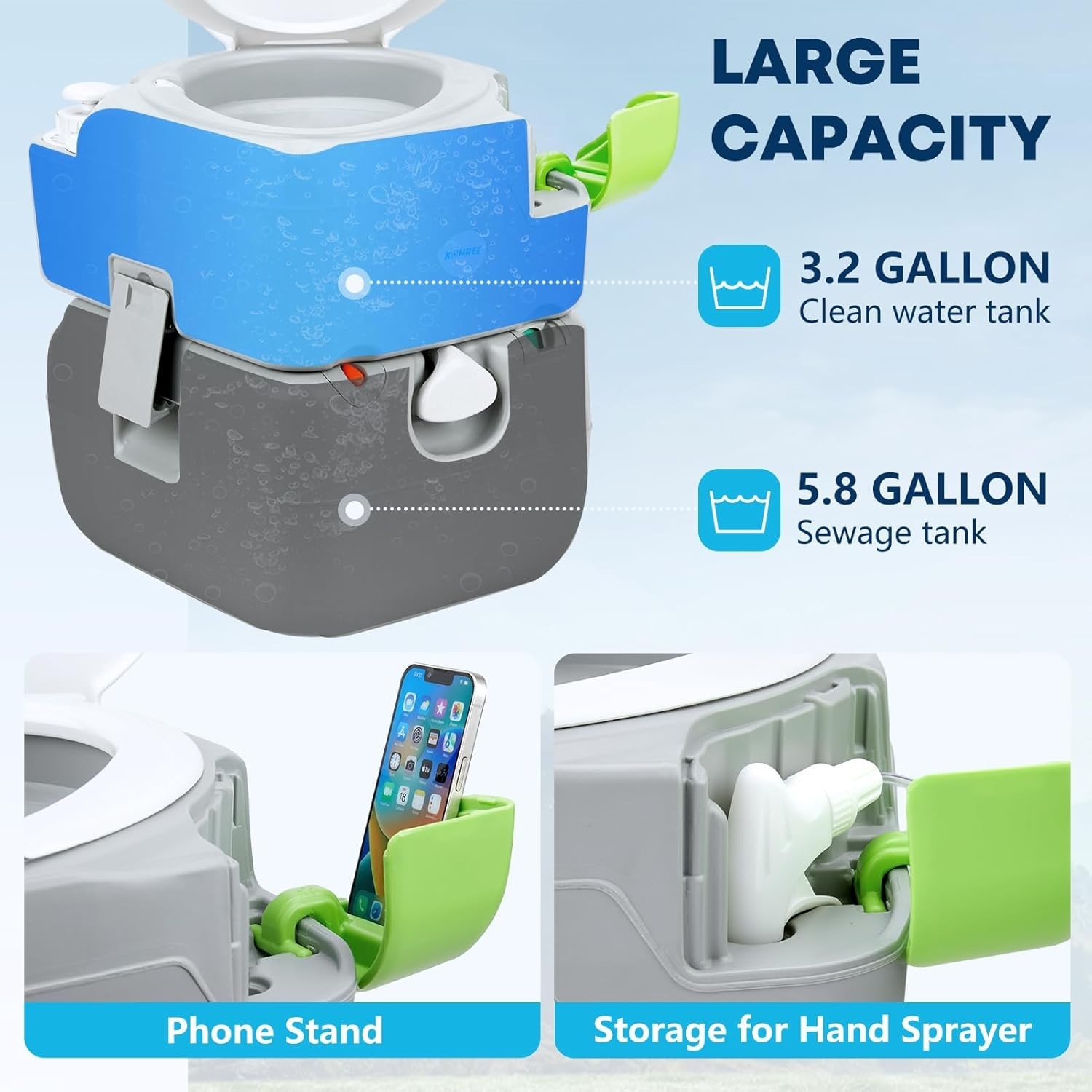 Ergonomic 5.8 Gallon Camping Toilet with Level Indicator for Outdoor Comfort