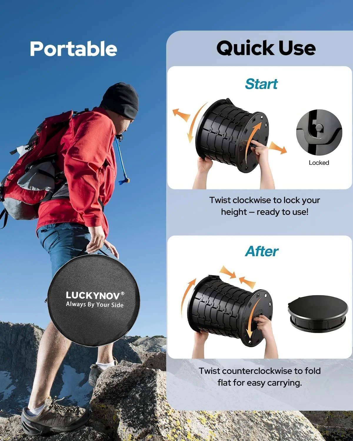 Height Adjustable Portable Folding Toilet for Camping, Adults & Kids, 400 lbs Ca