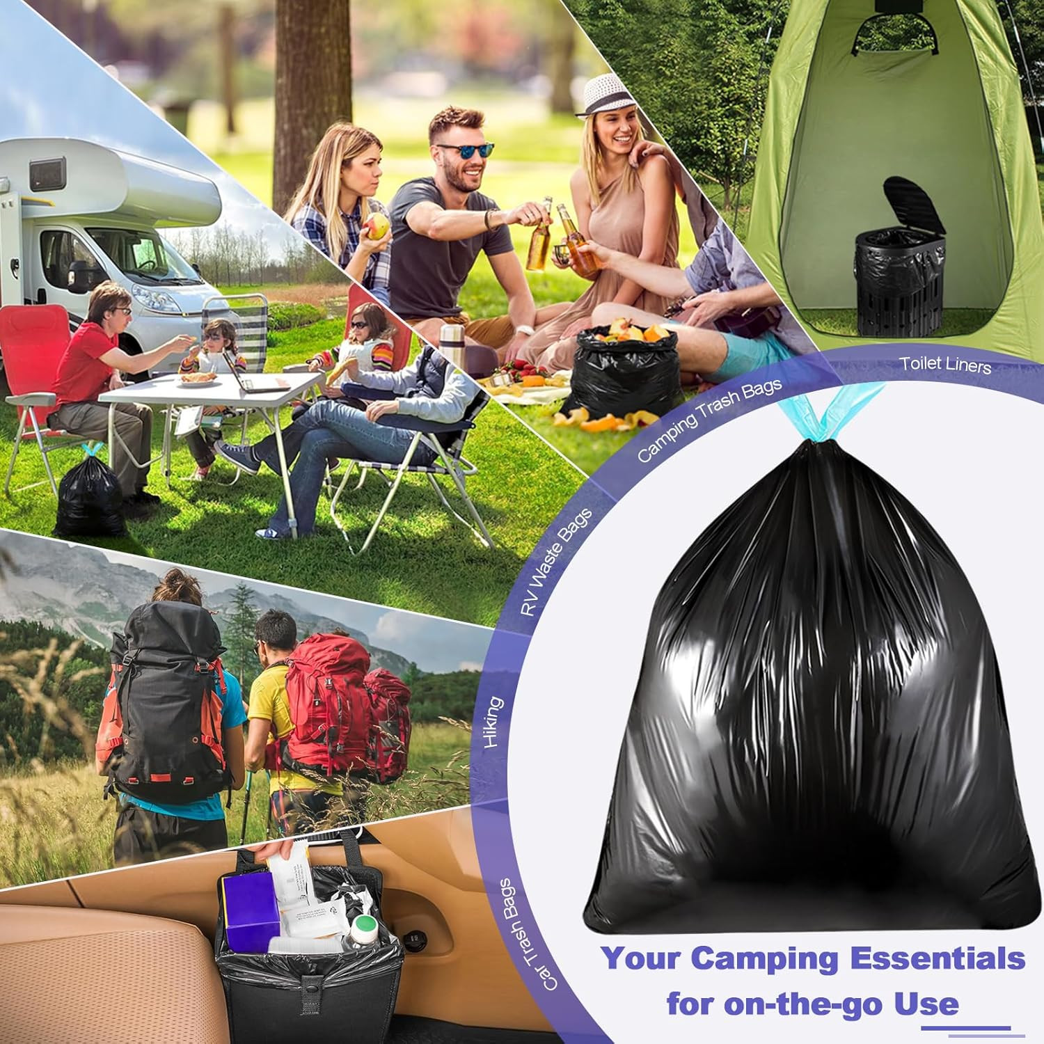 30 Portable Toilet Bags with 30 Poo Gel Set, 8 Gallon Camping Toilet Bags