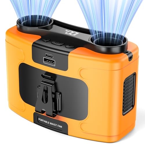 Portable Waist Fan, 20000mAh Rechargeable Personal Belt Fan, 16000RPM Orange