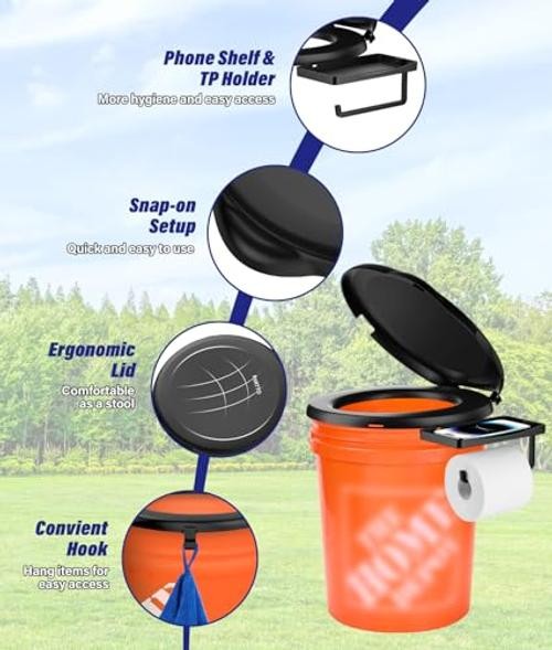 Bucket Toilet Seat 2025 Upgraded, 5 Gallon Bucket Toilet for Camping and