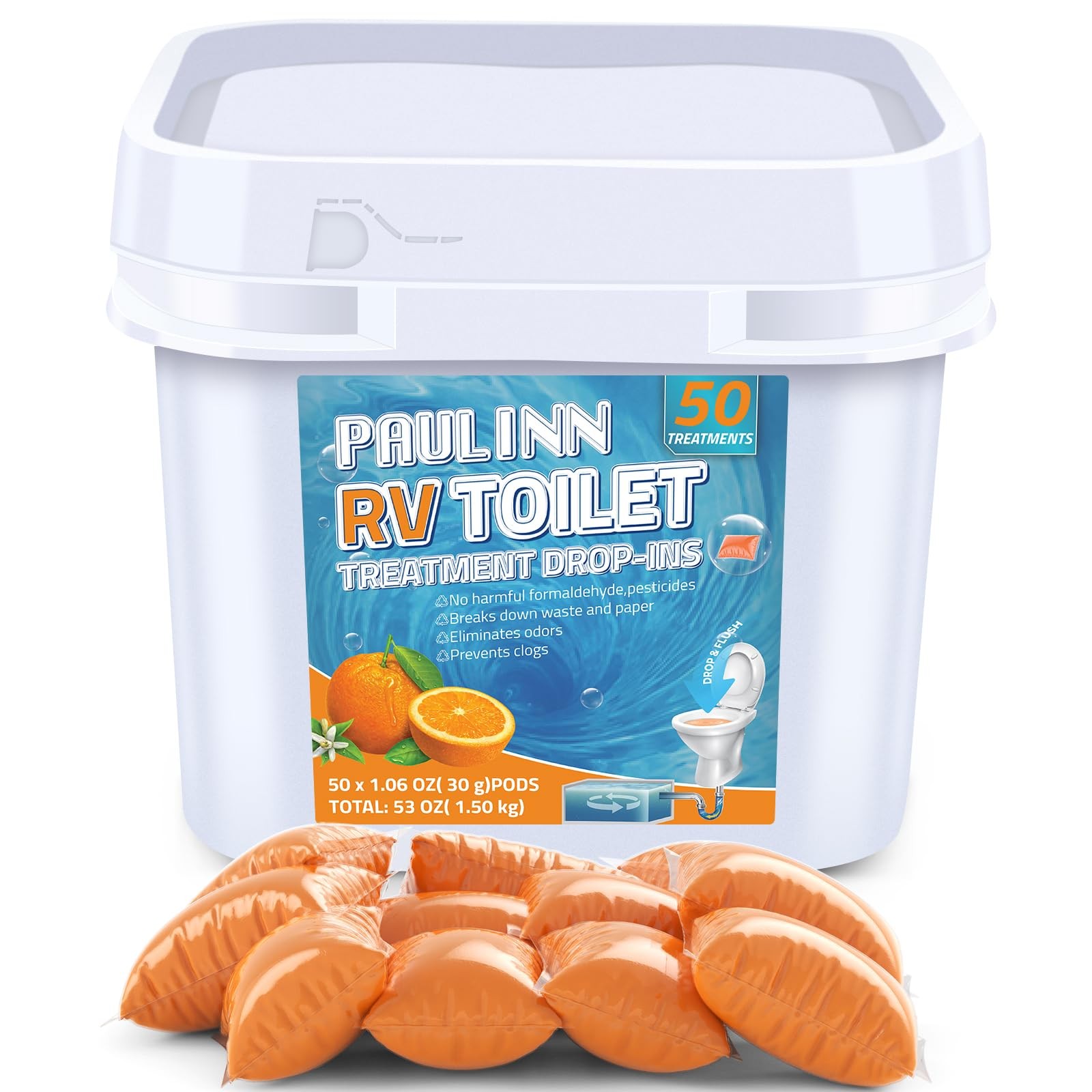 RV Toilet Treatment Drop Ins, 50 Packs Septic Tank Treatment Pods Holding Tan…