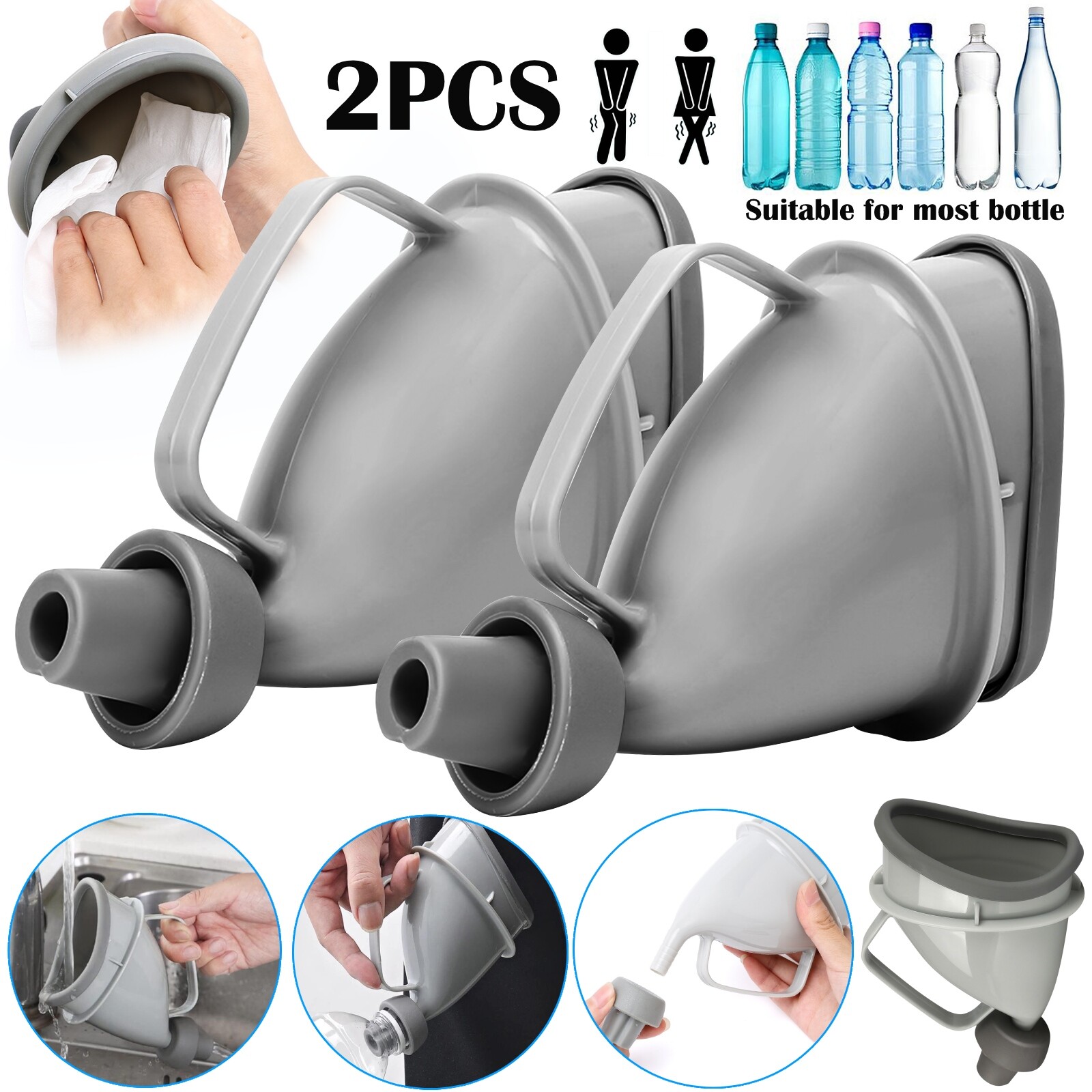 2Pcs Portable Potty Pee Funnel Men Women Emergency Urinal Device Outdoor Toilet