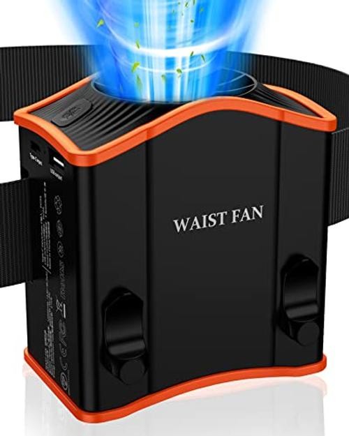 Upgraded Portable Waist Fan with Adjustable Belt,10 Times Strong Black orange