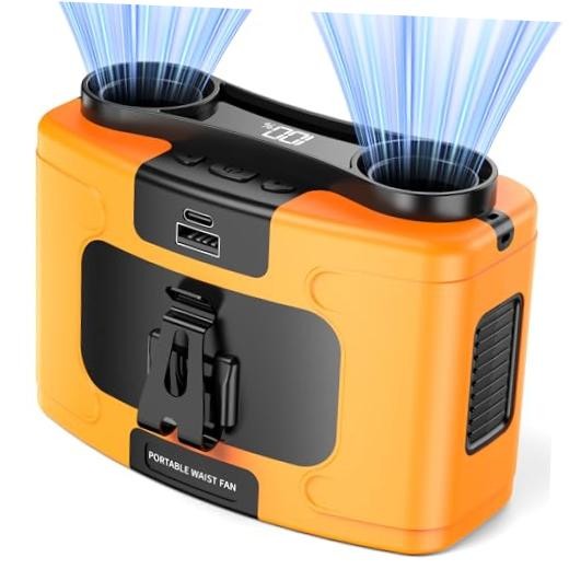 Portable Waist Fan, 20000mAh Rechargeable Personal Belt Fan, 16000RPM Orange