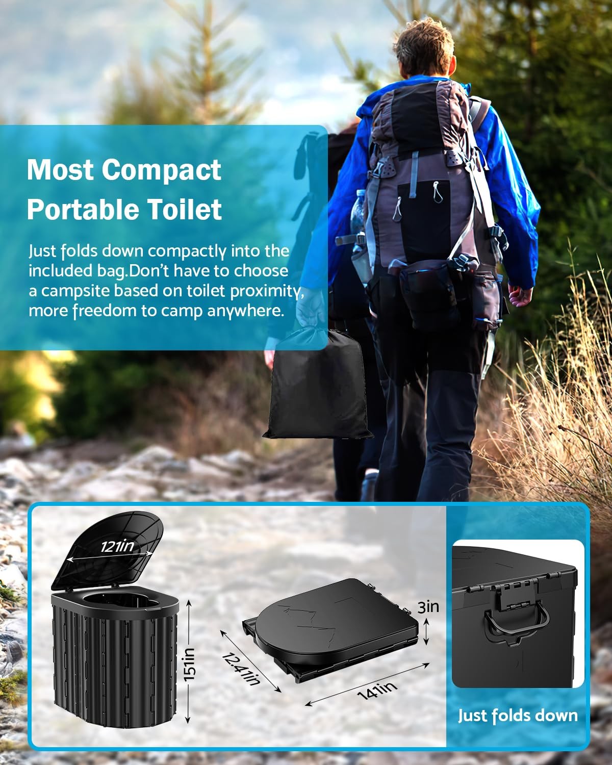 Portable Toilet, Upgraded 15” toilet With Removable Paper Holder, Camping To…