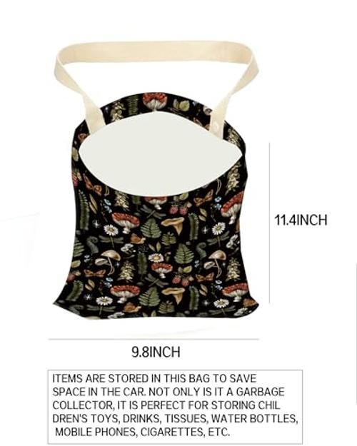 Hanging Car Trash Can Bag – Boho Brown Mushroom Design, Back Cute Boho Mushroom