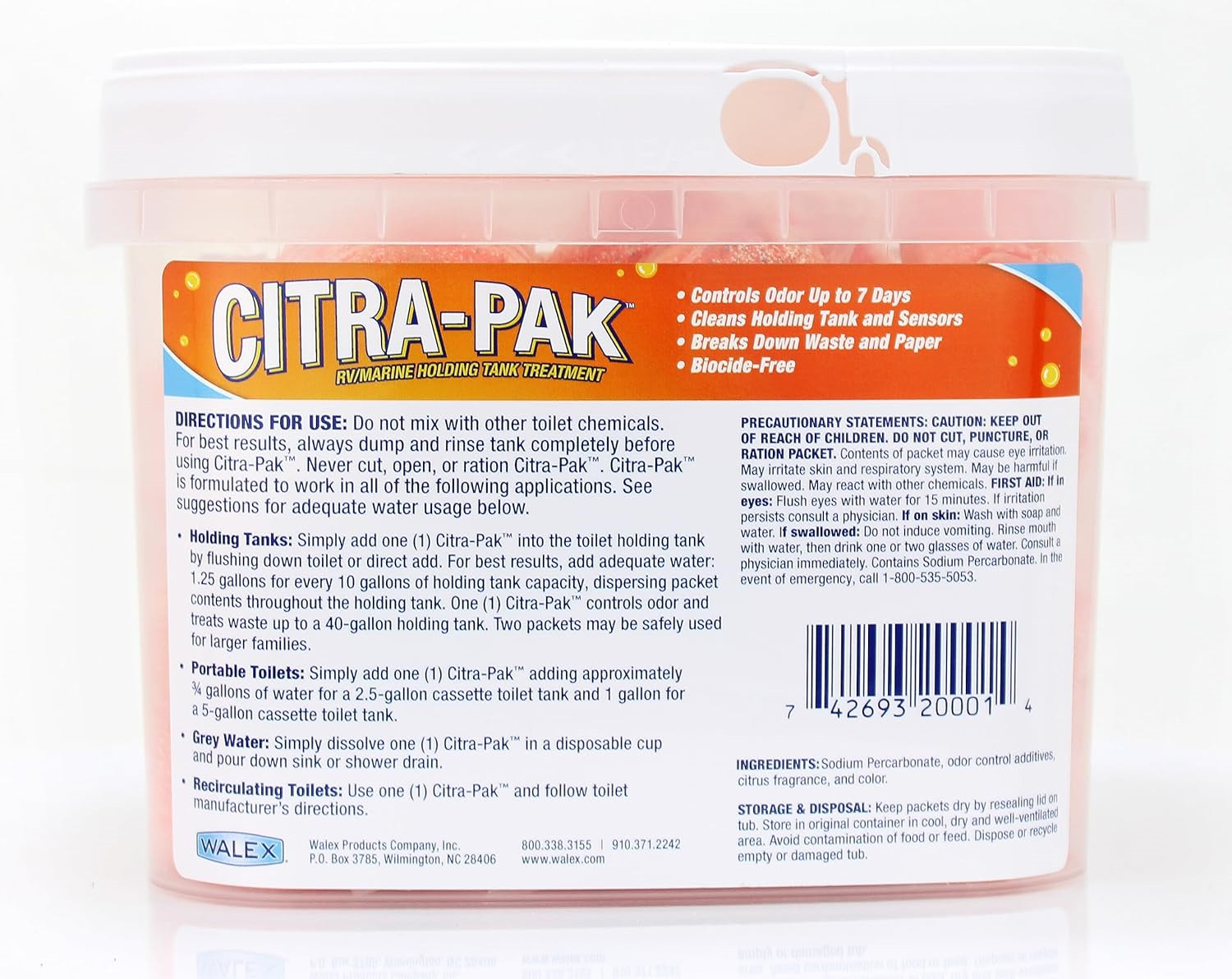 Walex Citra-Pak RV/Marine Black Holding Tank Deodorizer Drop-Ins Treatment, Odor