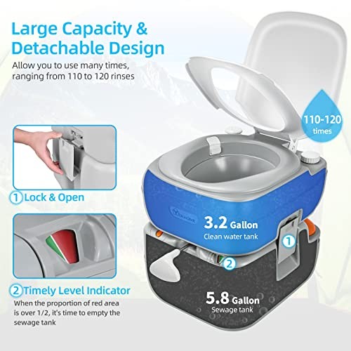 Portable Toilet for Adults, 5.8 Gallon Camping Porta Potty with Carry Bag,
