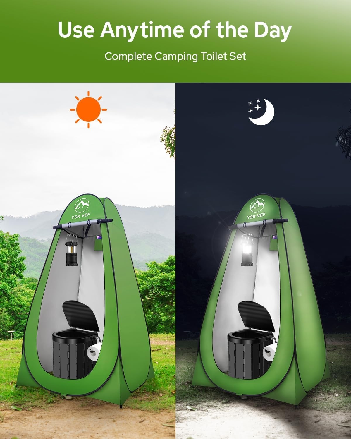 Portable Toilet Kit, Camping Toilet with Pop-Up Privacy Tent and Poo Gel Toilet