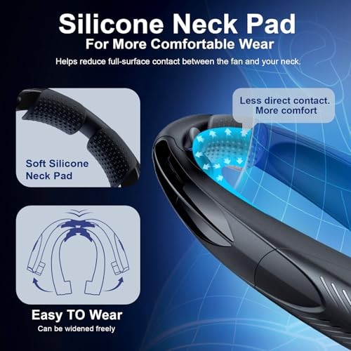 Portable Neck Fan with Reading Light – 6000mAh USB-C Rechargeable Hands – Black