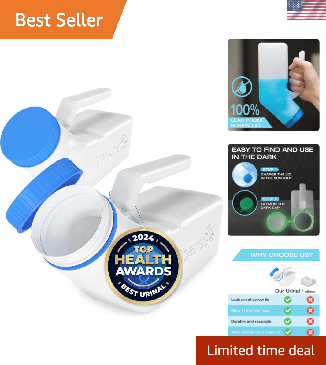 Male Urinals Glow in Dark Spill Proof Portable Bedpan Bottle 2 Pack