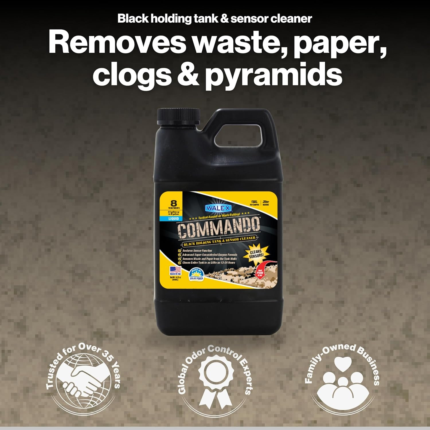 Commando Liquid Black Holding Tank and Sensor Cleaner for RV, Camper & Marine –