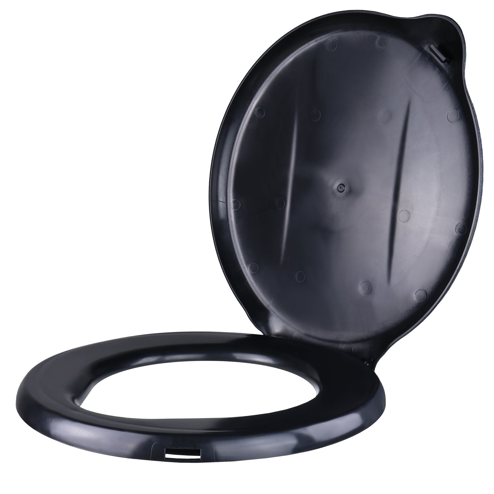 Portable Outdoor Toilet Seat Cover with Folding Lid, Black