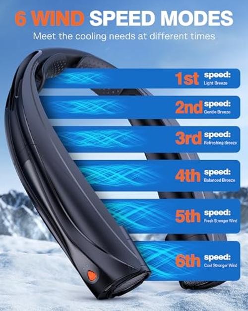 Portable Neck Fan, 6000mAh Personal Fan, 360° Cooling Rechargeable Black
