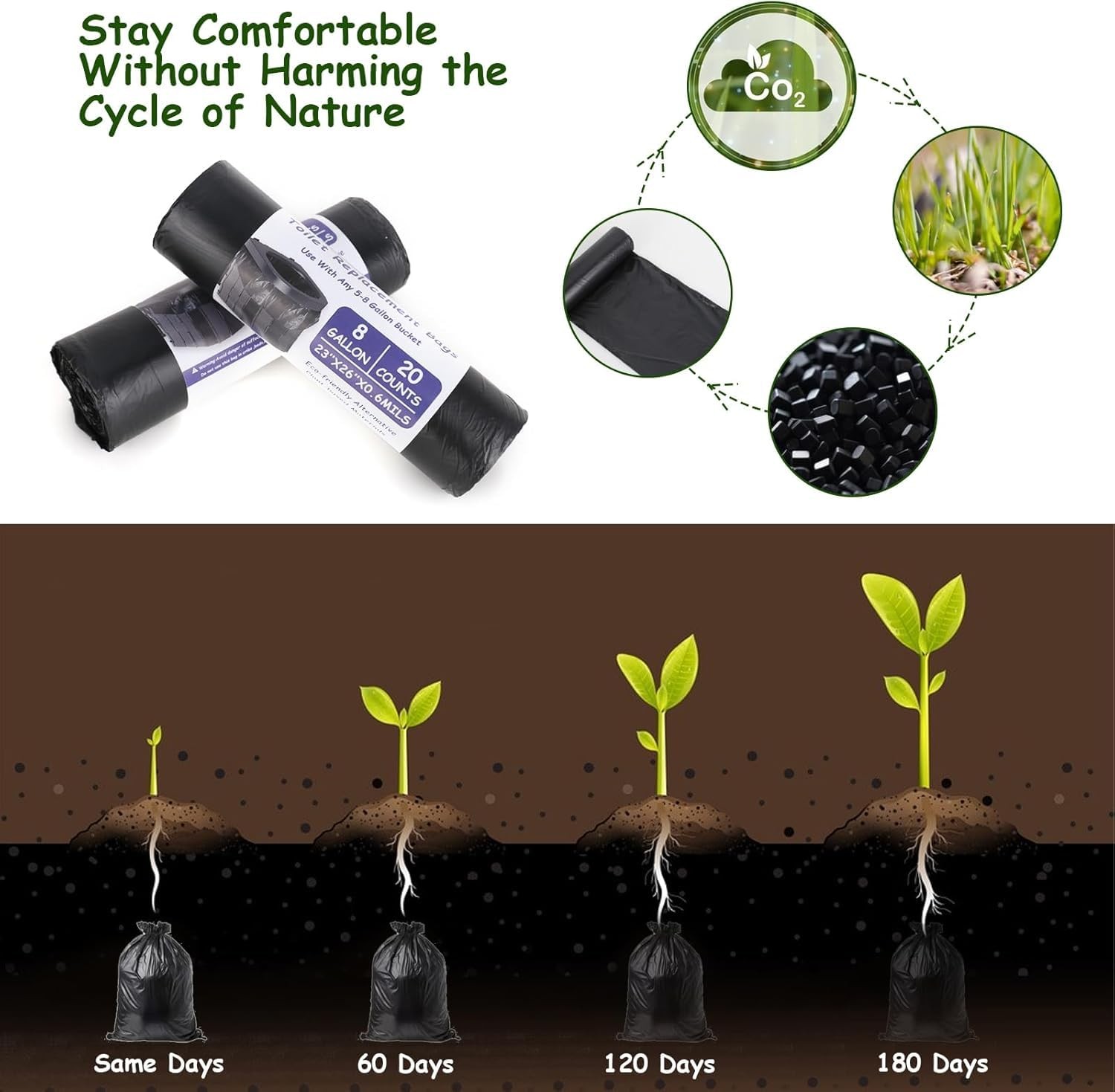 Toilet Bags Black Set, 100 Pieces 30L Biodegradable Toilet Loot…