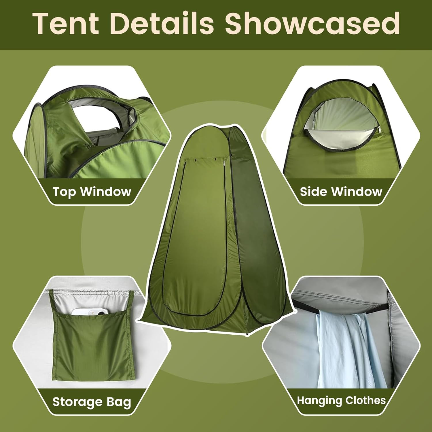 Portable Privacy Tent for Adults – Pop up X Large Camping Toilet with 1 Roll Bag