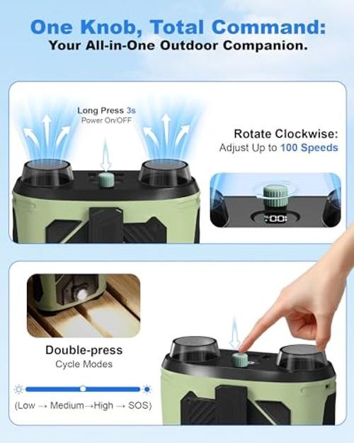 Portable Waist Fan, 4-in-1 Dual Motor Belt Clip Fan with 100-Speed Fresh green