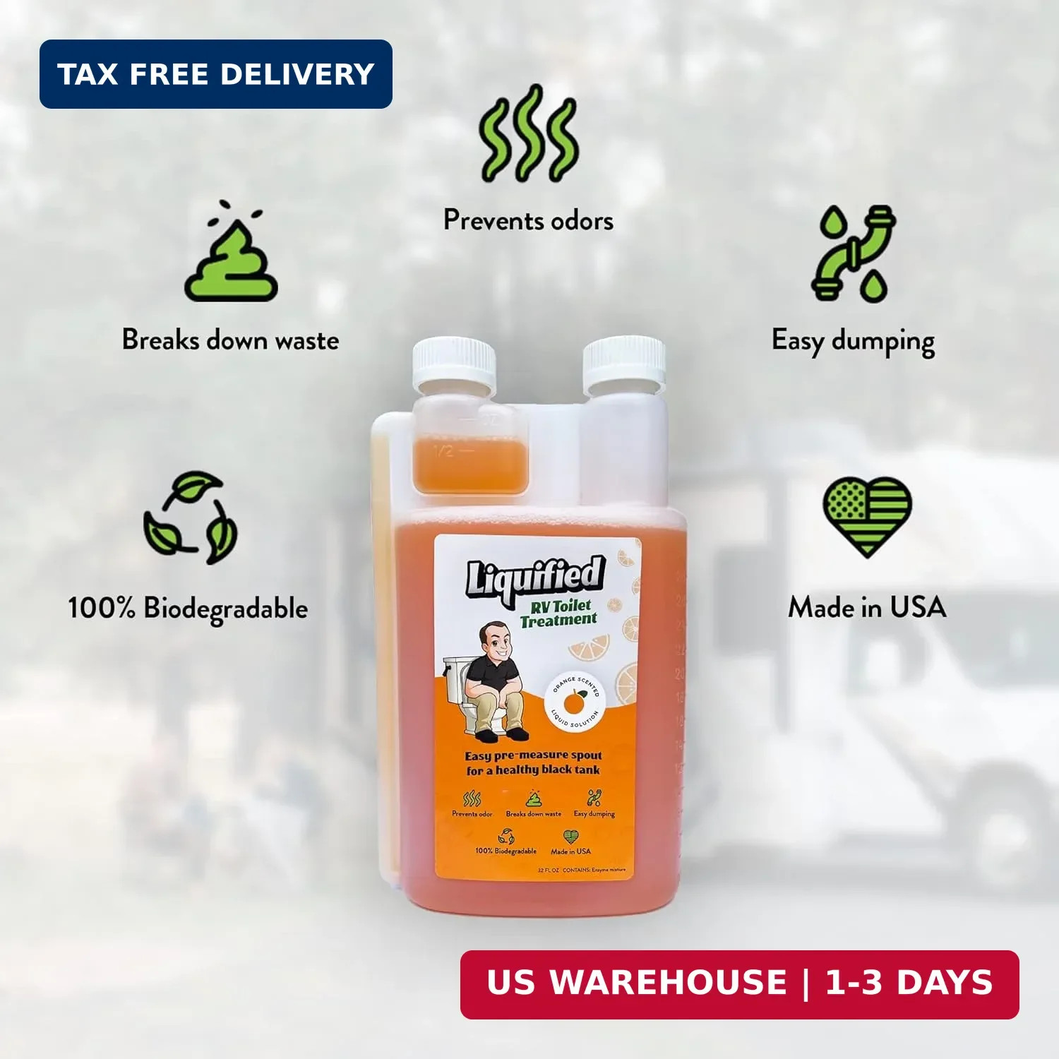 Liquified RV Toilet Treatment – Black Holding Tank Digester – Odor Eliminator –