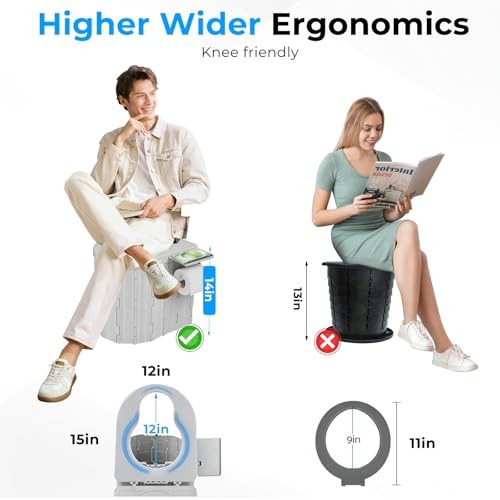 Portable Toilet for Adults, Foldable Plastic Toilet, with Lid and Paper Gray