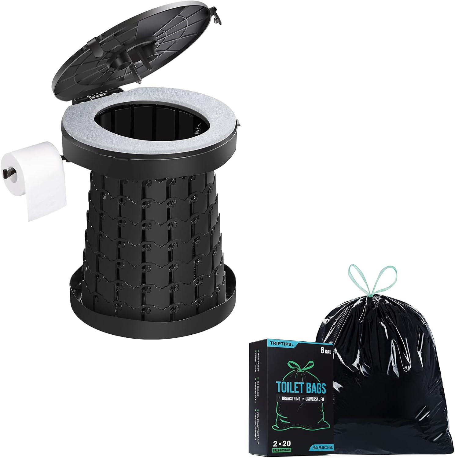 2025 New Upgrade Retractable Portable Toilet with Toilet Bags 2 Rolls *20 Bags