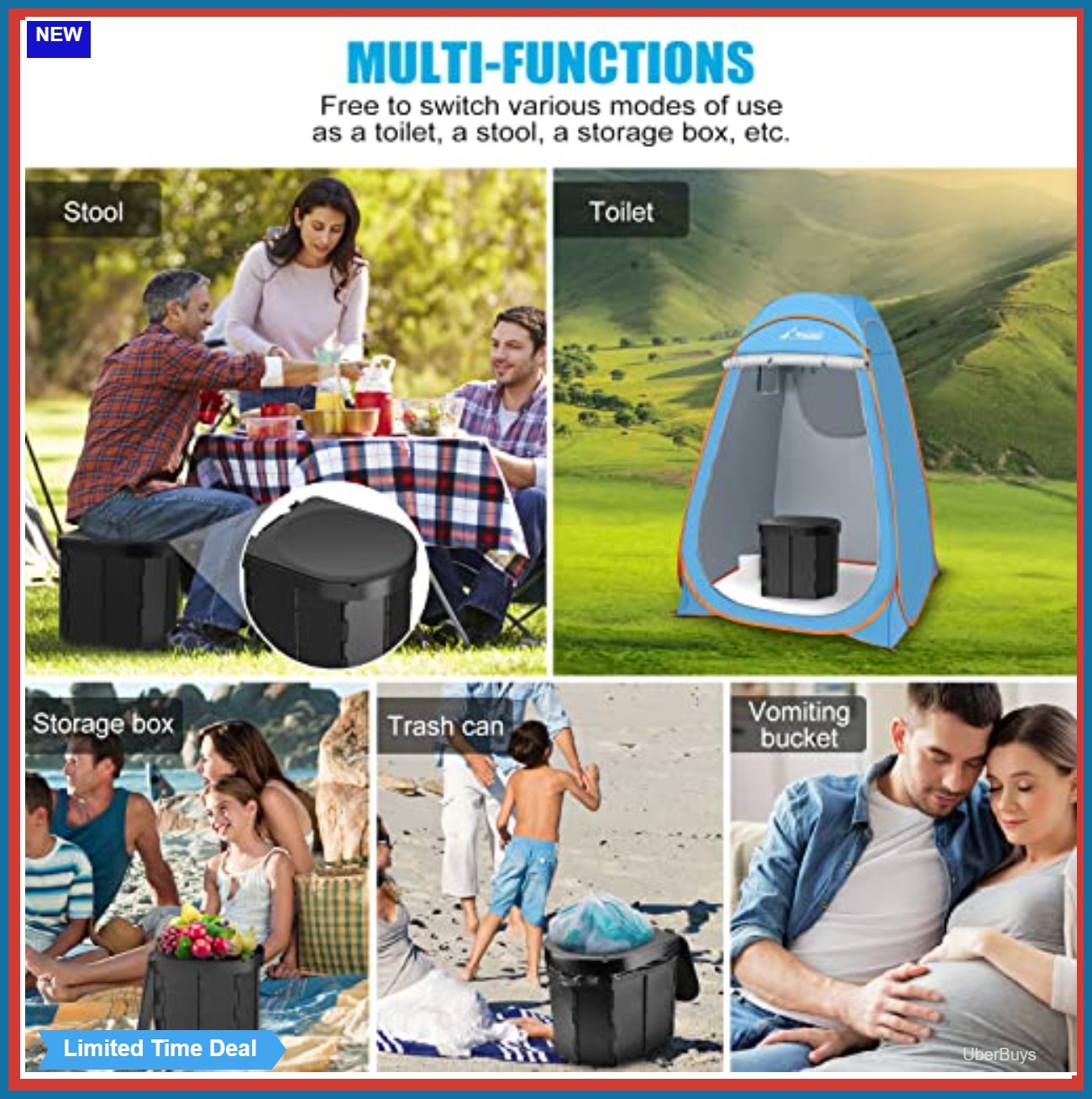 Foldable Camping Toilet for Adults with Lid 400 lbs Capacity Waterproof Carry