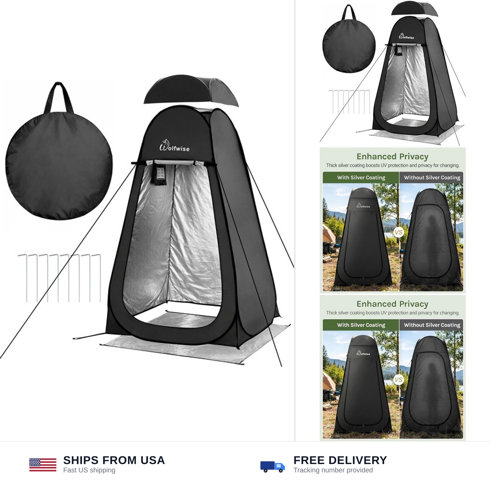 Wolfwise Pop Up Changing Tent Pro for Camping, Portable Shower Tents with Rem…