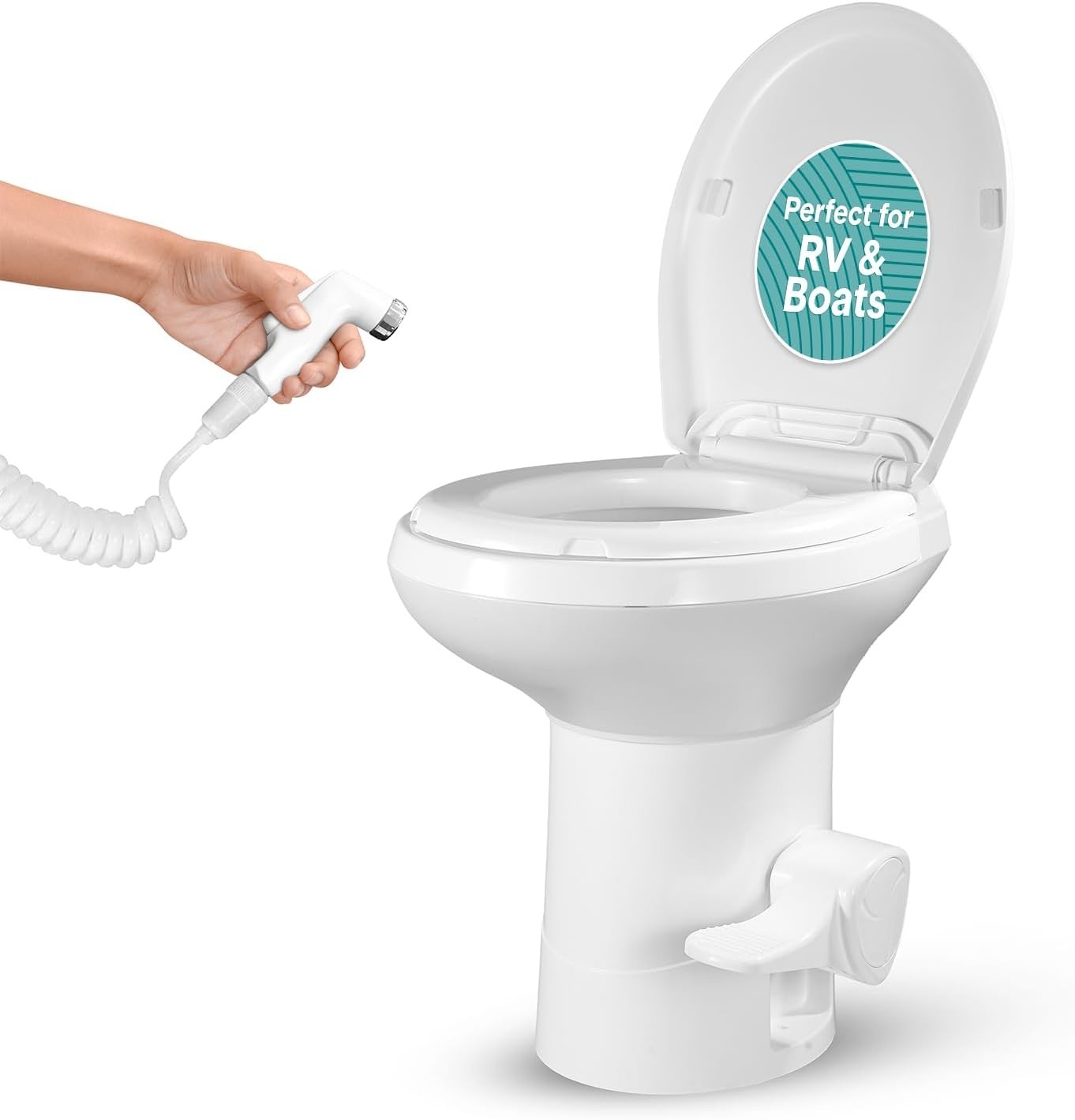 RV Toilet – Small Camp Toilet with Foot Pedal and a Hand Sprayer, Leak-Proof,…