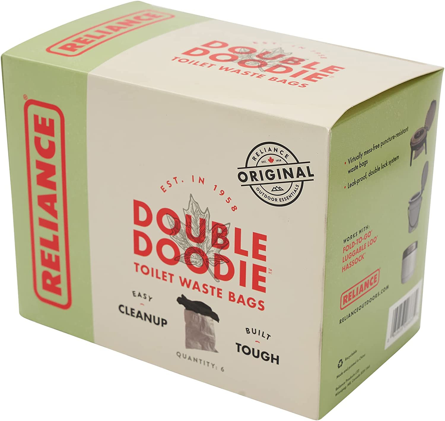 Double Doodie | Portable Toilet Waste Bags | No Gel | 6 Pack,