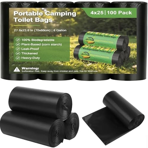 Portable Camping Toilet Bags, Biodegradable Compostable Trash Bags, 5-8 100