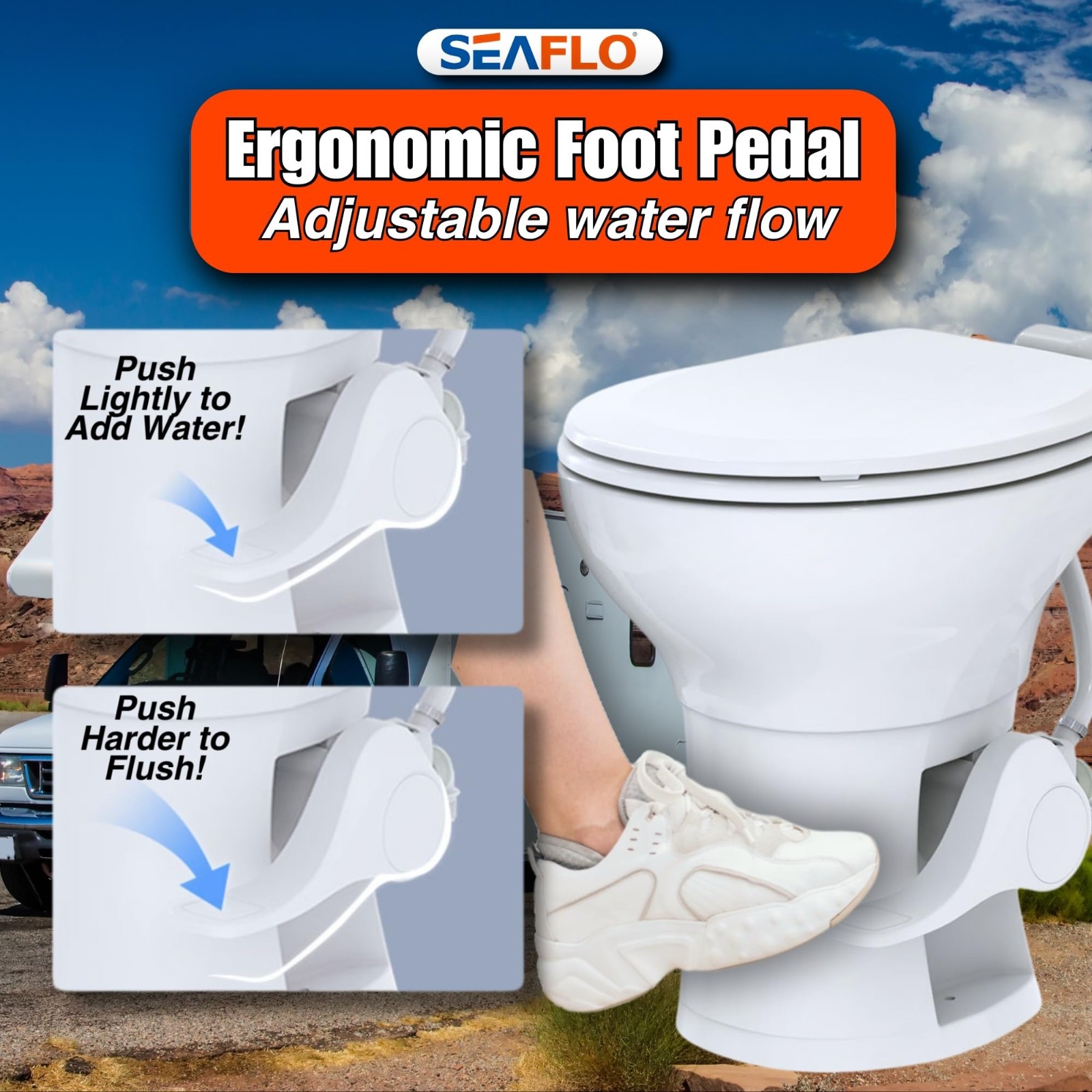SEAFLO Ceramic Residential Height Camper/RV Toilet with Sprayer Attachment