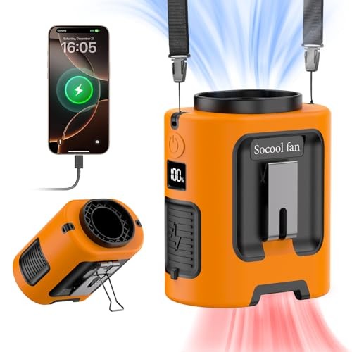 Socool Portable Waist Fan Clip on Wearable Belt Rechargeable 5000mAh Orange