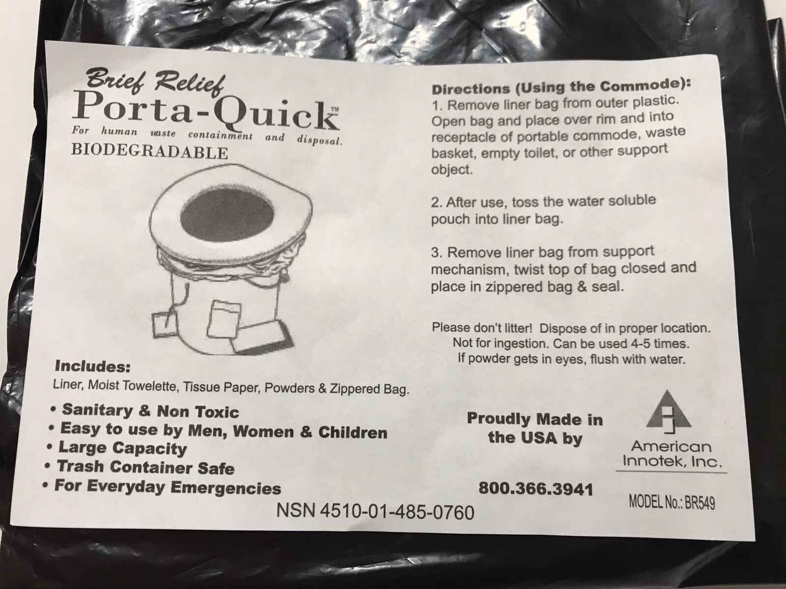 Emergency Toilet Kit, Emergency Waste, Poop Rid Kit, SHTF PREPS