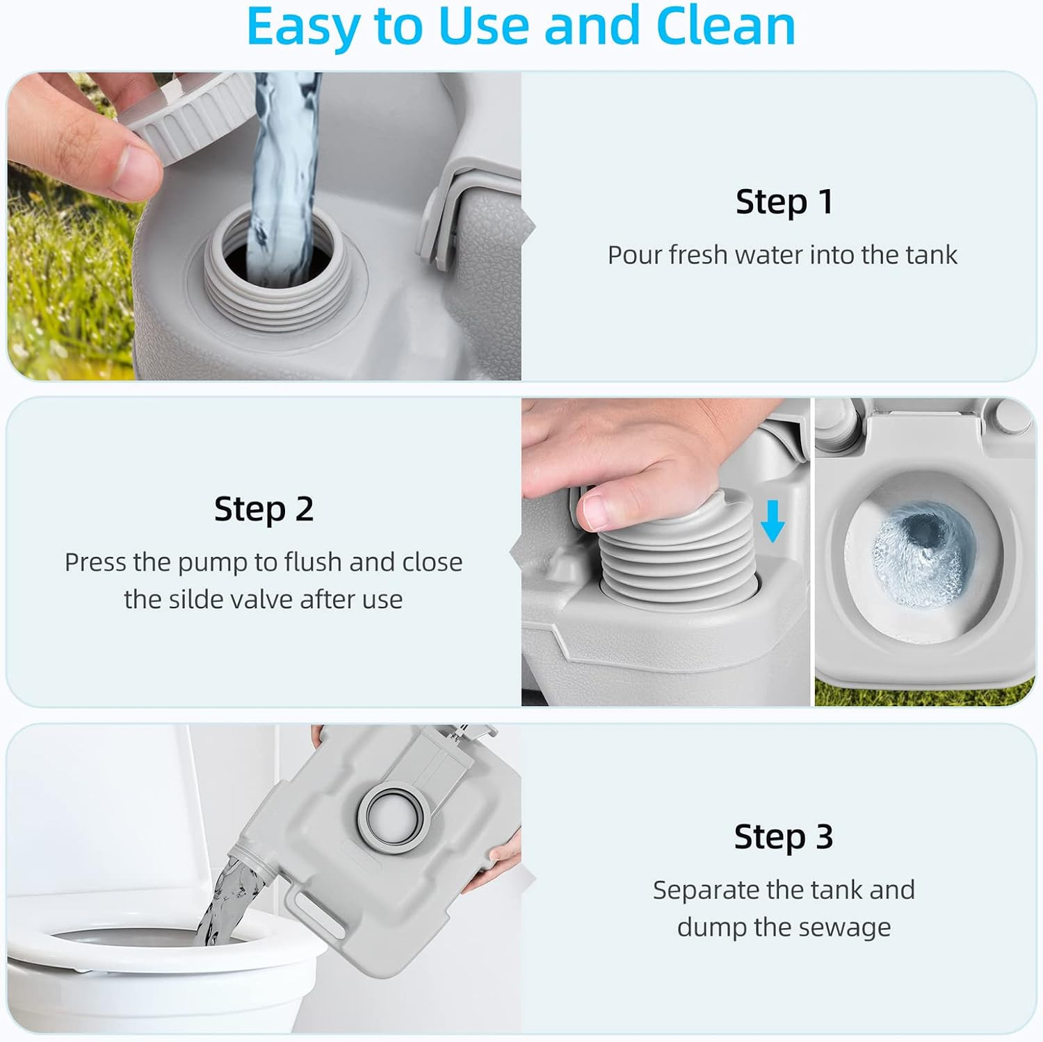 2.6 Gallon Portable Toilet for Camping, RV Travel Potty with Press Flush Pump, A