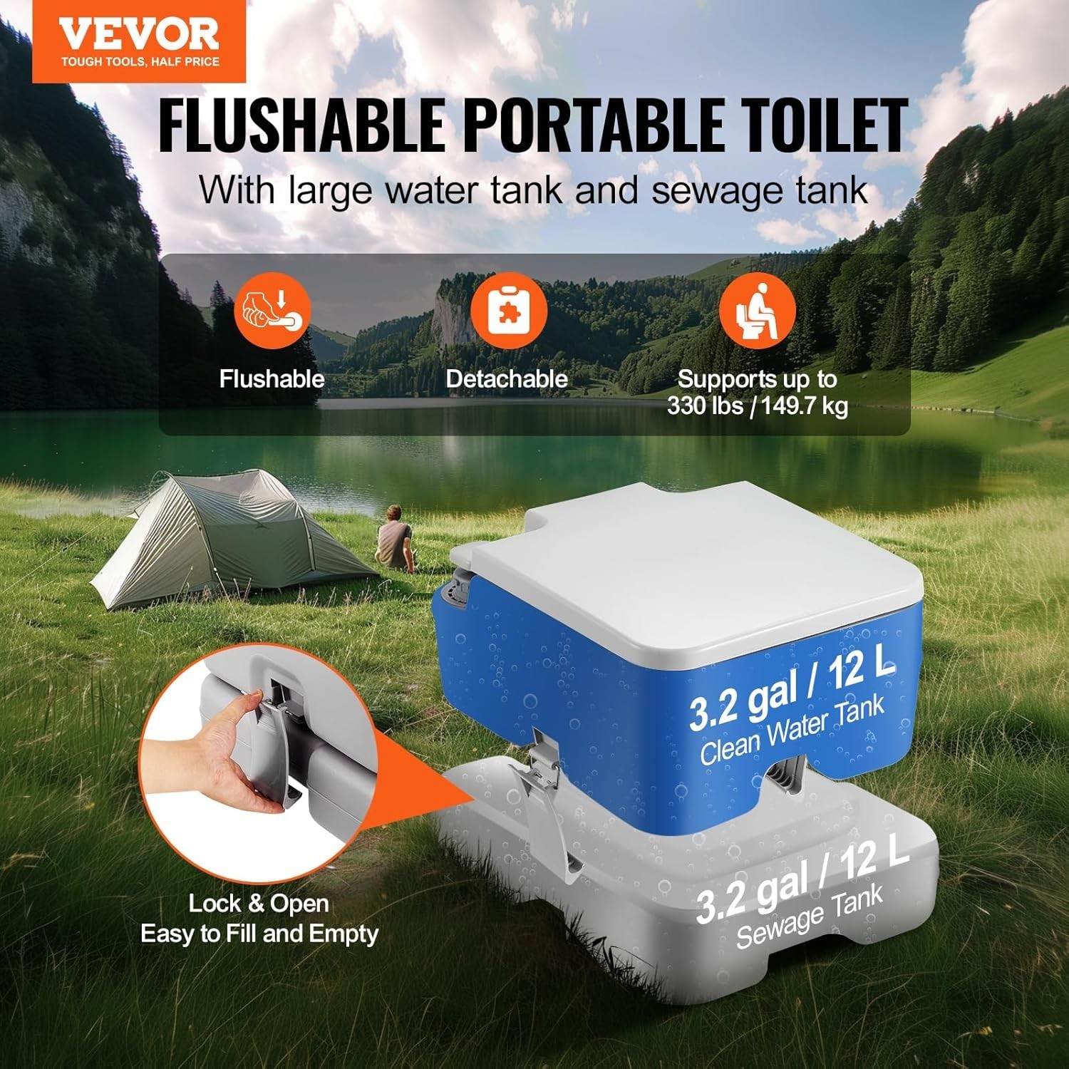 Push-Button Pressurized Flush Toilet – Safe for Kids & Adults, Travel Essential