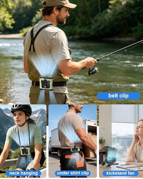 Portable Waist Fan, 4-in-1 Dual Motor Belt Clip Fan with 100-Speed Fresh green