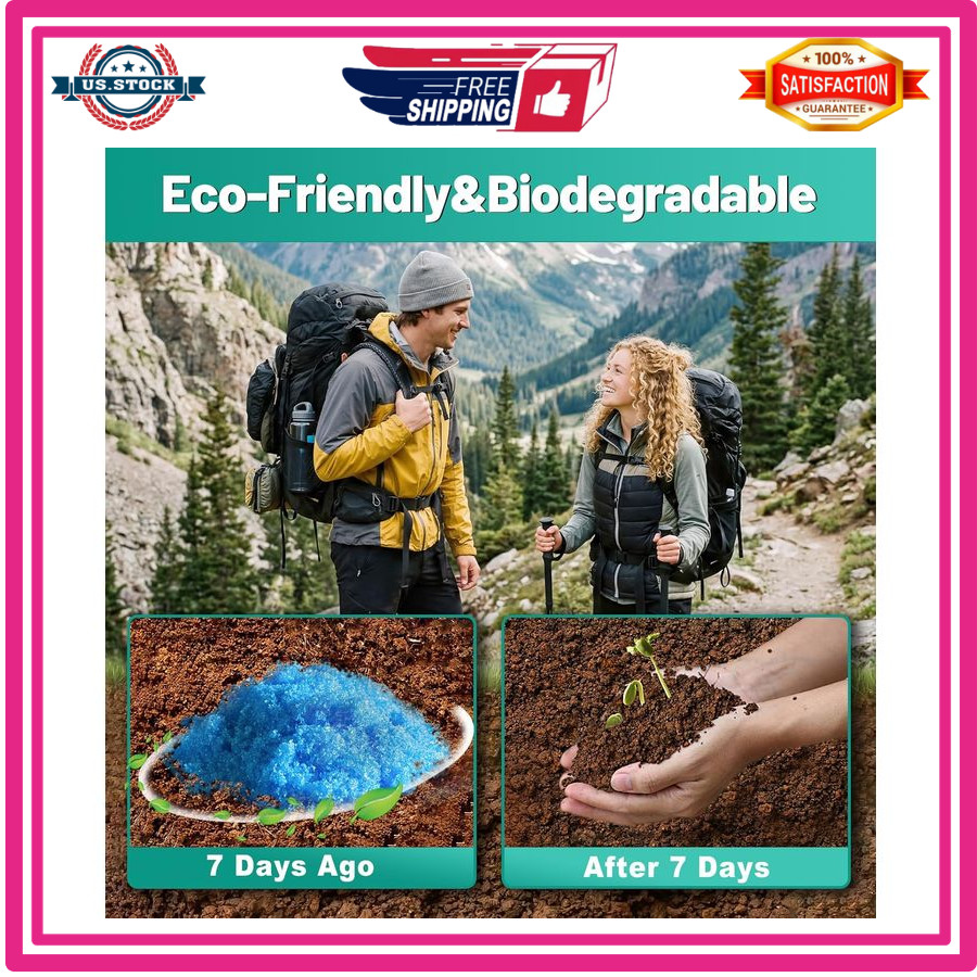 Portable Toilet Gel Powder for Camping,Hiking–Pee.Poo Powder for Outdoor Toilets