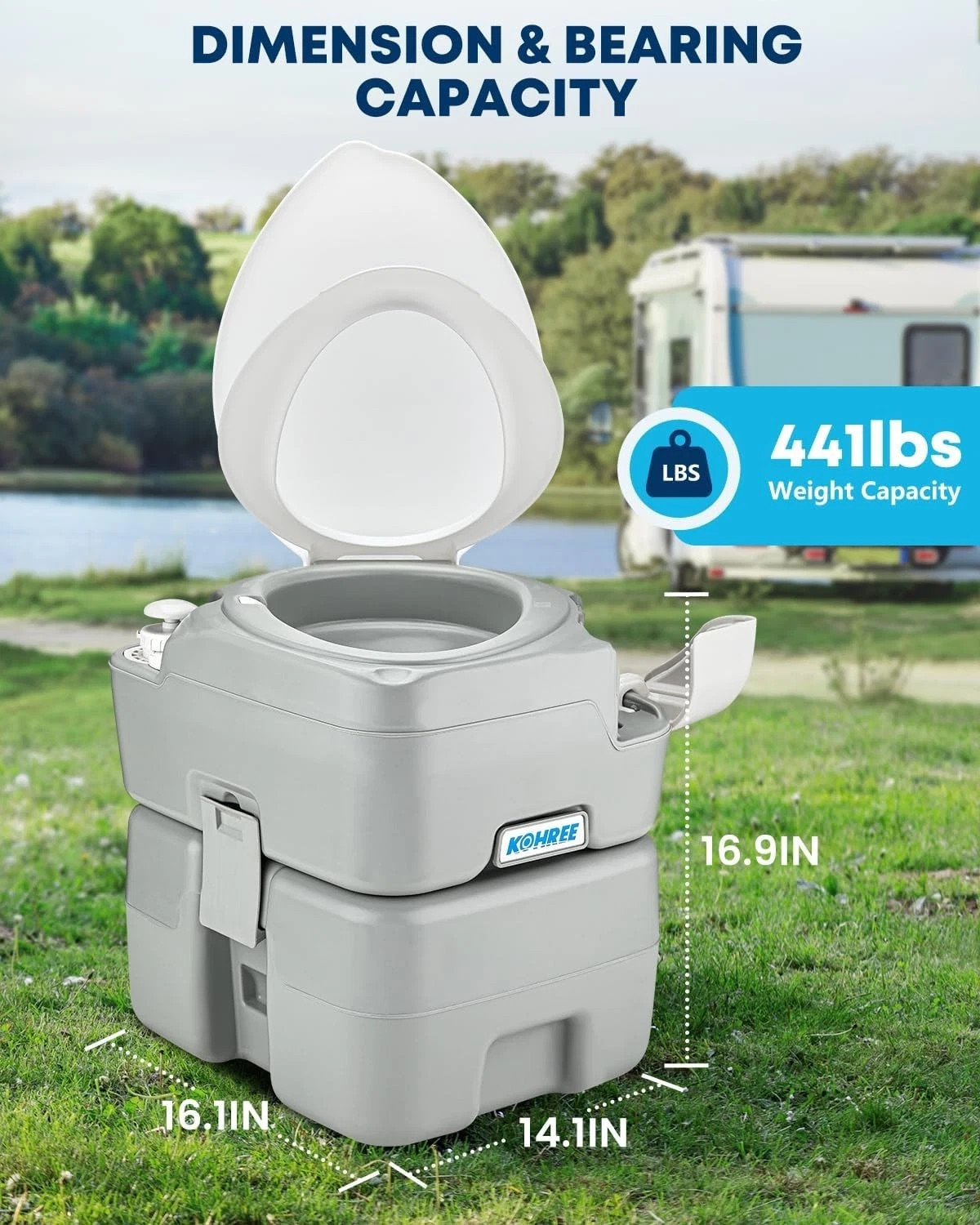 Camping Toilet Portable 5.3 Gal: 20L Porta Potty for Adults with Diagonal Elonga