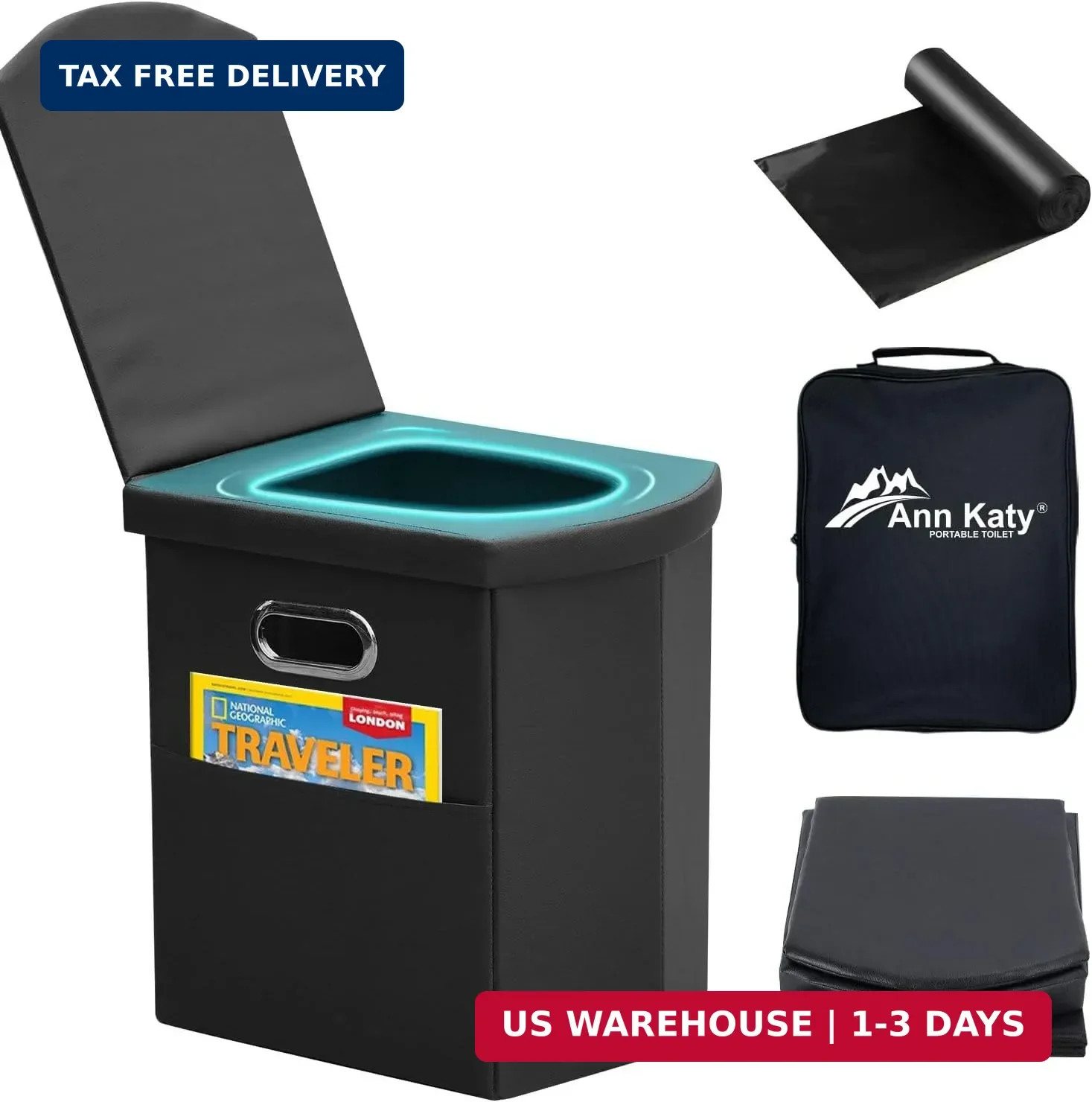 Ann Katy Upgrade XL Portable Toilet for Adults, Extra Large Portable Travel Flod