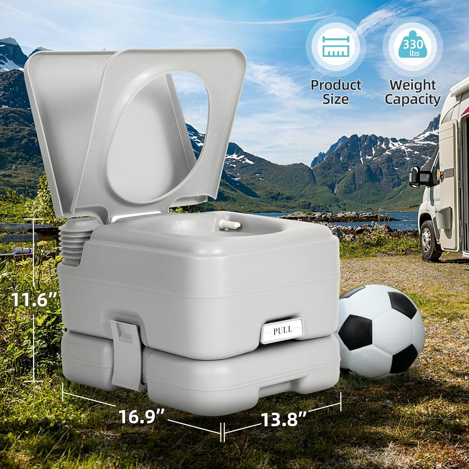 3.17 Gallon Portable Toilet for Camping & RV with Press Flush Pump