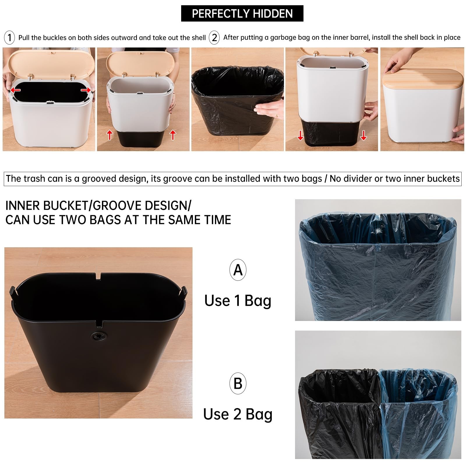 Small Bathroom Trash Can with Lid, 10L/2.6 Gal Slim Wastebasket – Odor & Pet …