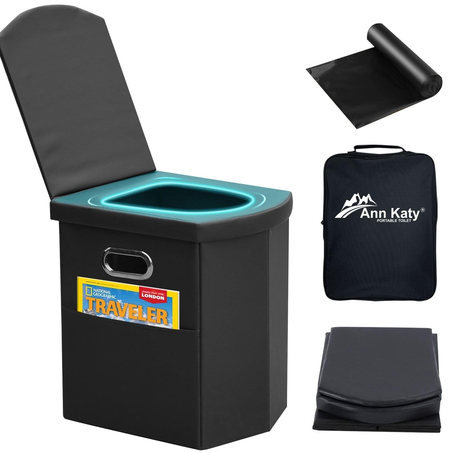 Upgrade XL Portable Toilet for Adults – Extra Large Folding Travel Toilet, Compa