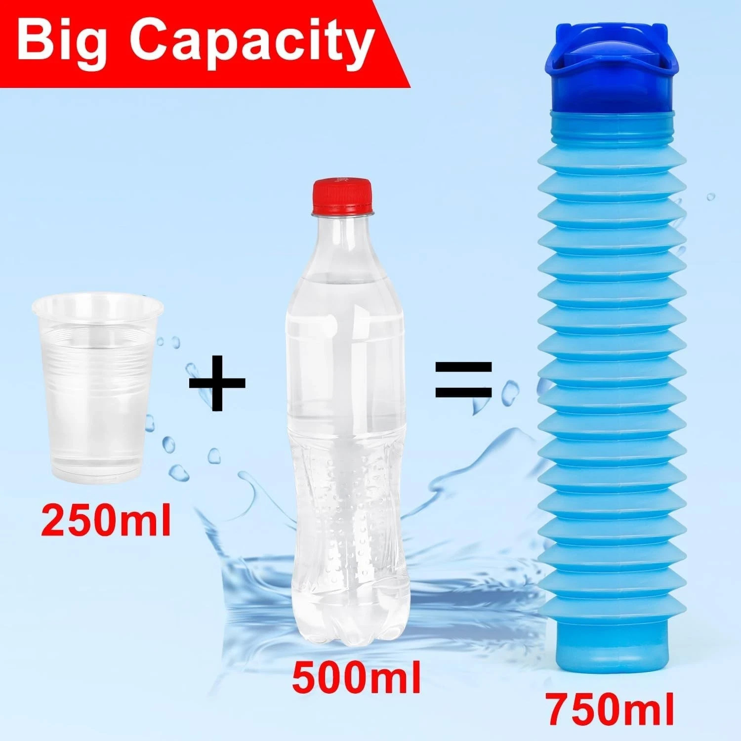 Portable Urinal Bottle 750ml Leakproof Car Travel Pee Bottle Blue Black