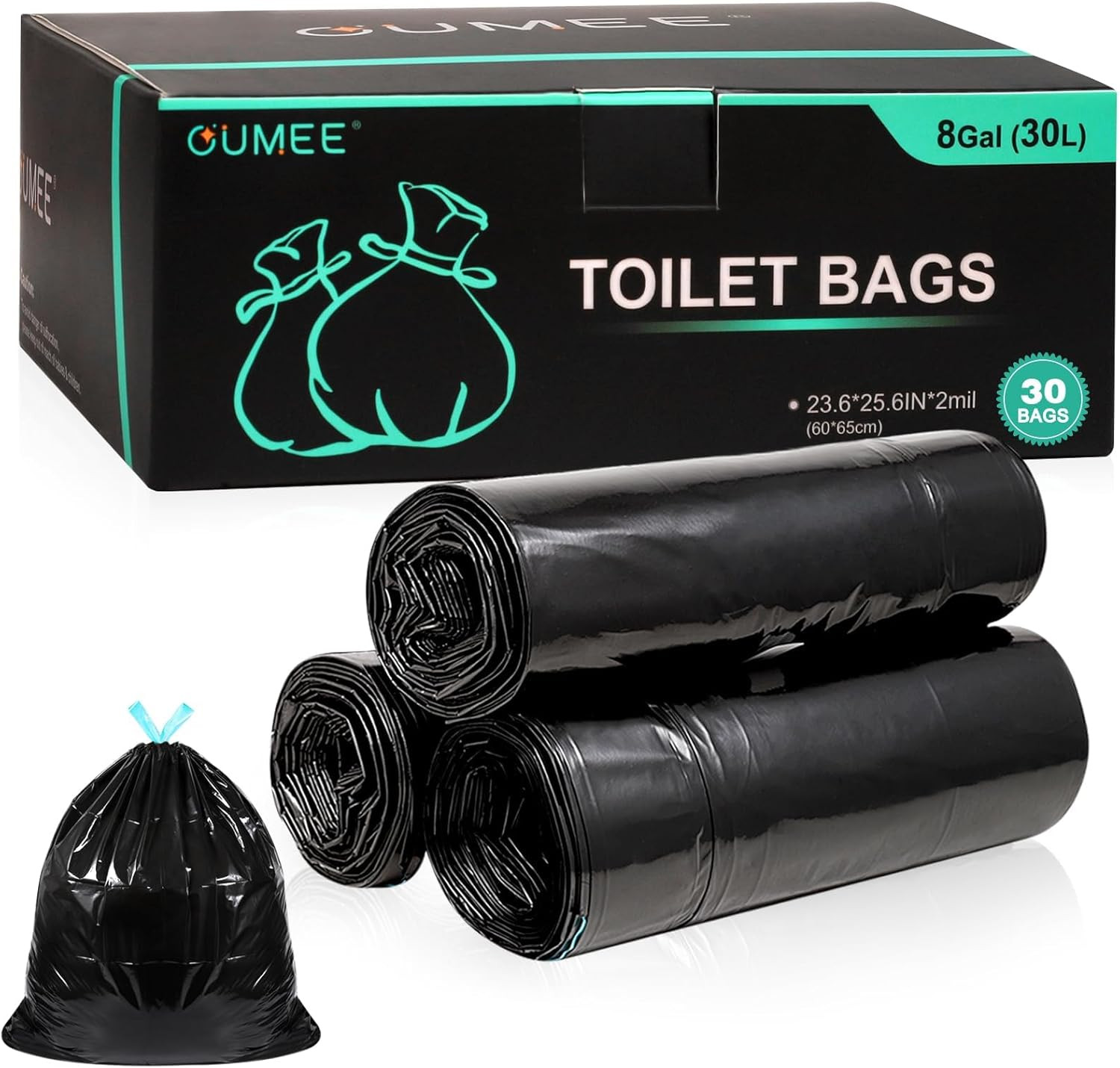 30 Portable Toilet Bags with 30 Poo Gel Set, 8 Gallon Capacity | Camping Toilet
