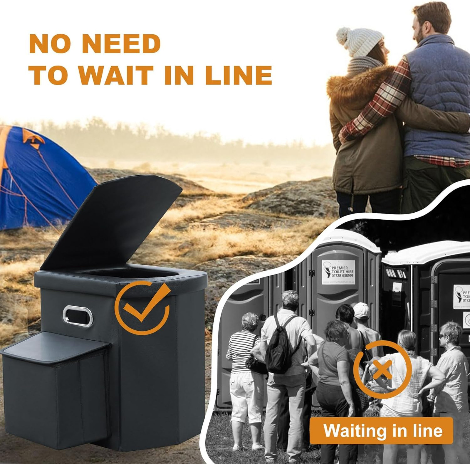 Portable Toilet XL, Folding Travel Toilet for Adults Kids, Camping Car Beach