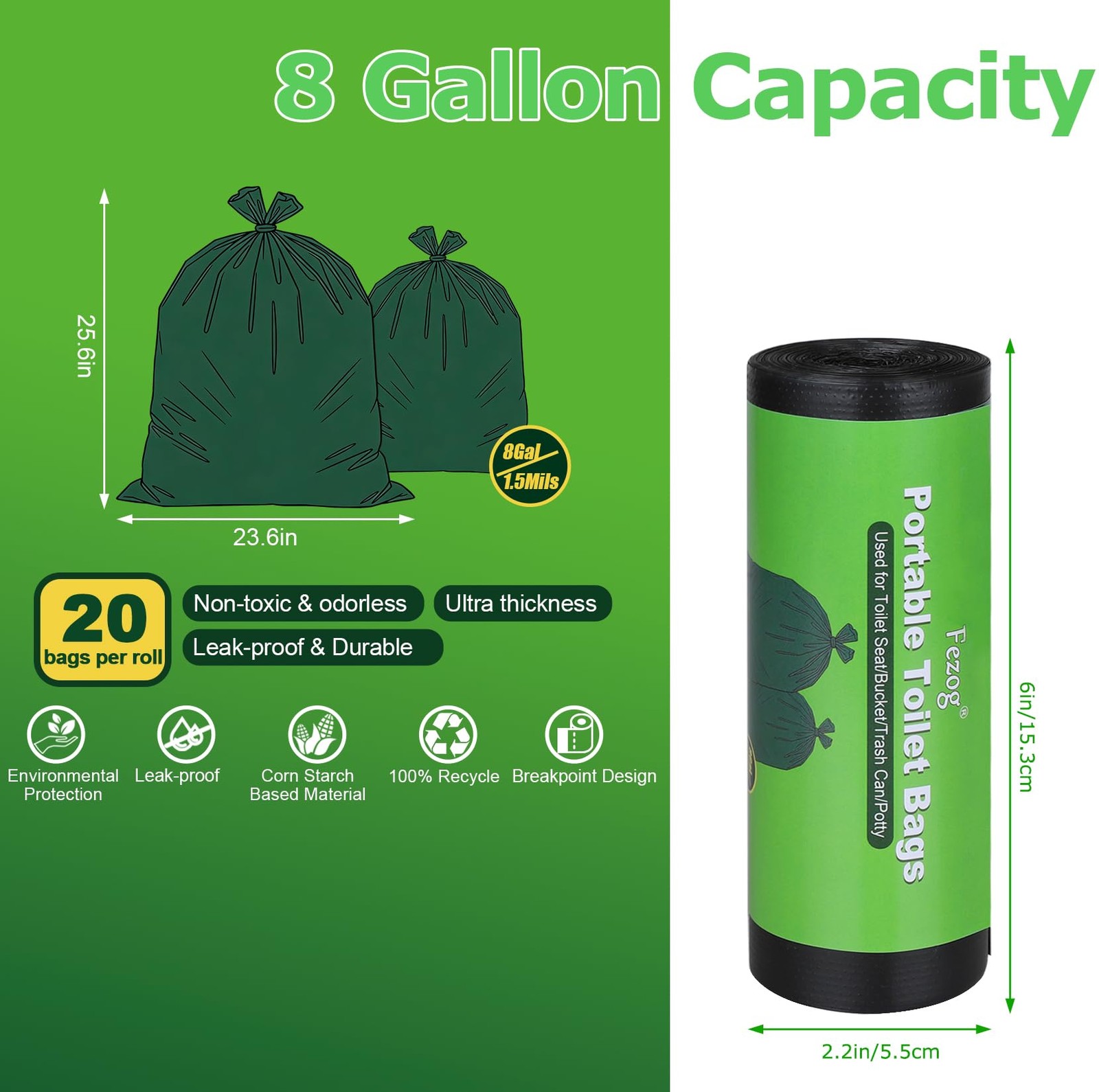 120PCS 8 Gallon Toilet Bags Portable Camping Thick LeakProof Outdoor Travel