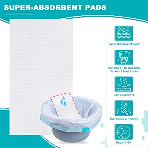 Oumee 90 Count Absorbent Commode Pads for Bedside Commode Bucket, 9.5*5in-90
