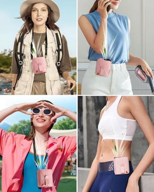 Waist Fan, Clip-On Neck & Waist Fan, Hands-Free Wearable Fan, 6-Speed Pink