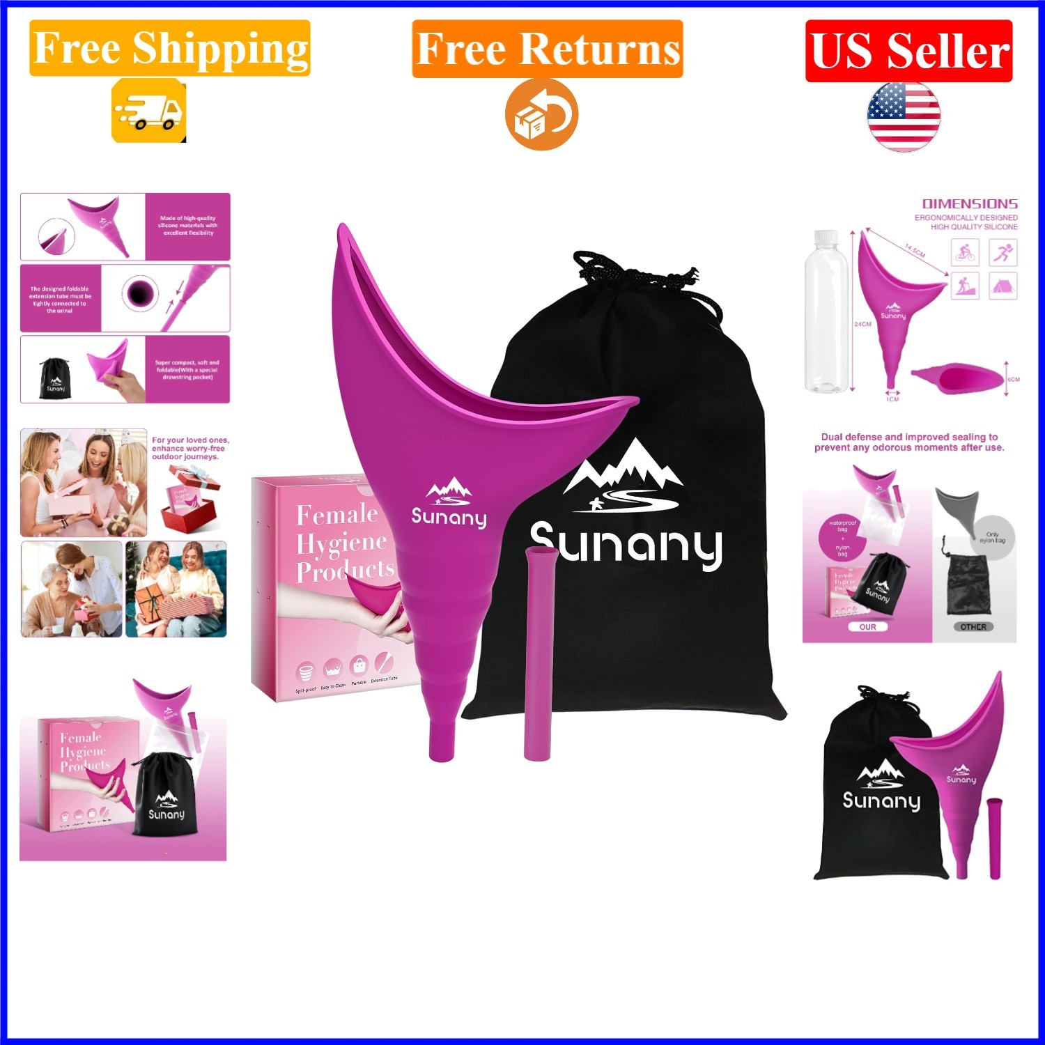 Fuchsia Silicone Female Urinal, Portable & Reusable for Travel & Outdoors