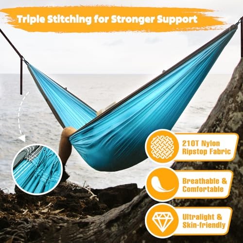 NATUREFUN Ultra-Light Travel Camping Hammock | 300kg Load 275x140cm Azure/Grey